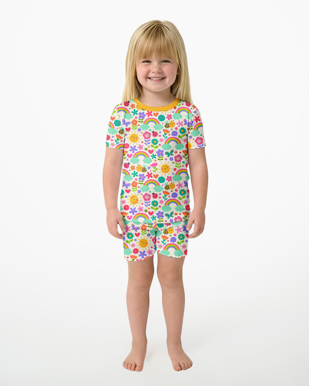 Summer Sunshine Bamboo Two Piece Short Sleeve Shorts Pyjamas Set