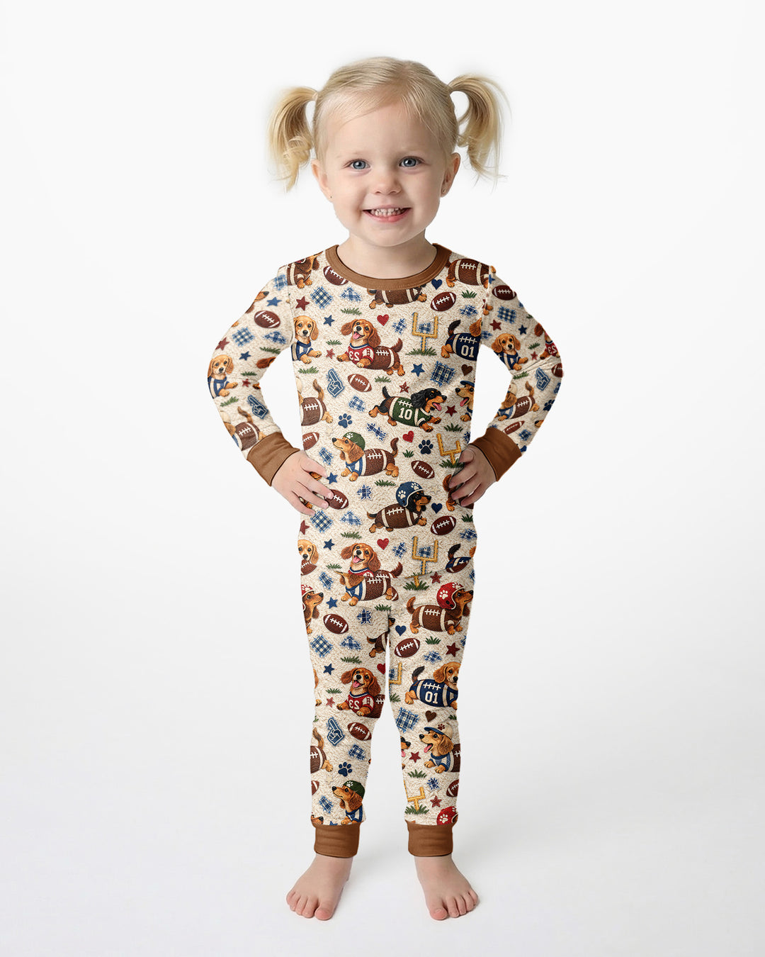 Football Doxie Squad Bamboo Two Piece Long Sleeve Pajama Set