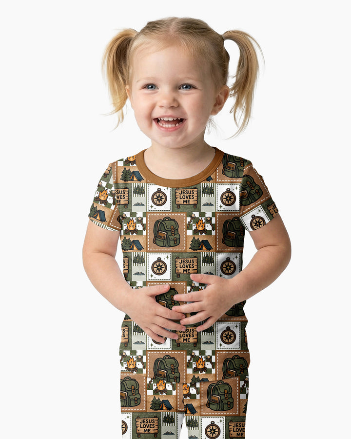 Camping Jesus Loves Me Bamboo Two Piece Short Sleeve Pajama Set