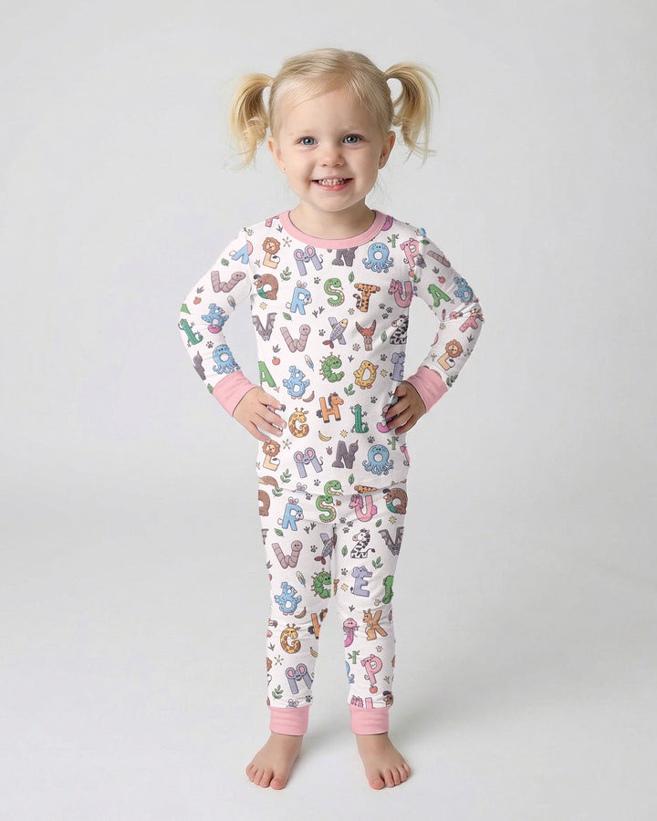 Animals Alphabet Bamboo Two Piece Long Sleeve Pajama Set