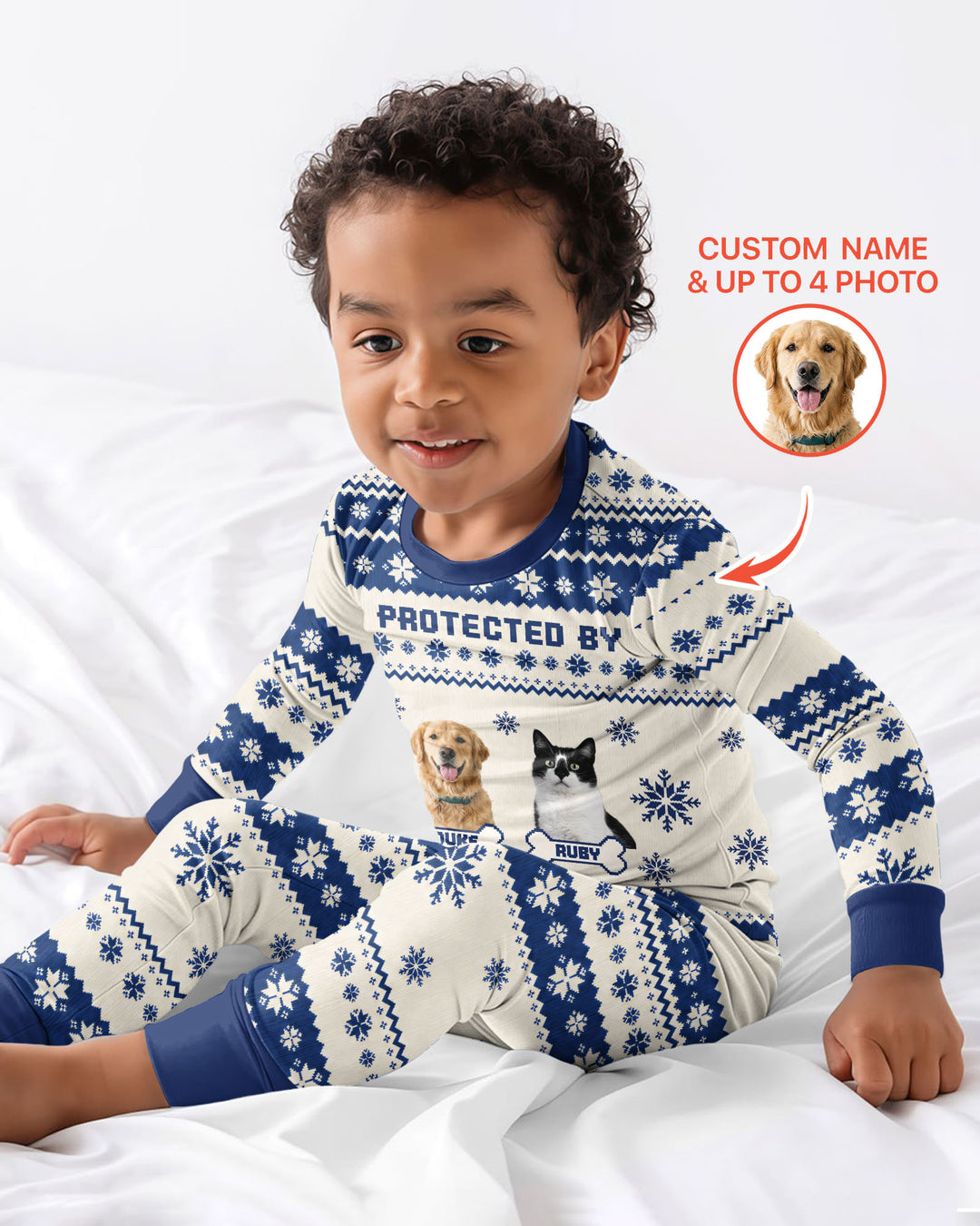 Custom Photo Protected By Pet Bamboo Two Piece Long Sleeve Pajama Set