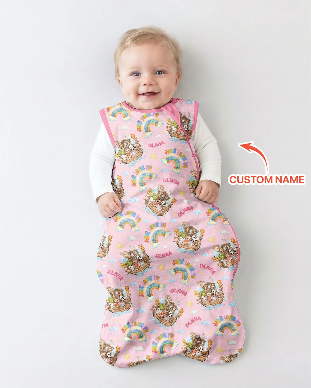 Custom Name Jesus Loves Me Noah's Ark Bamboo Sleep Bag