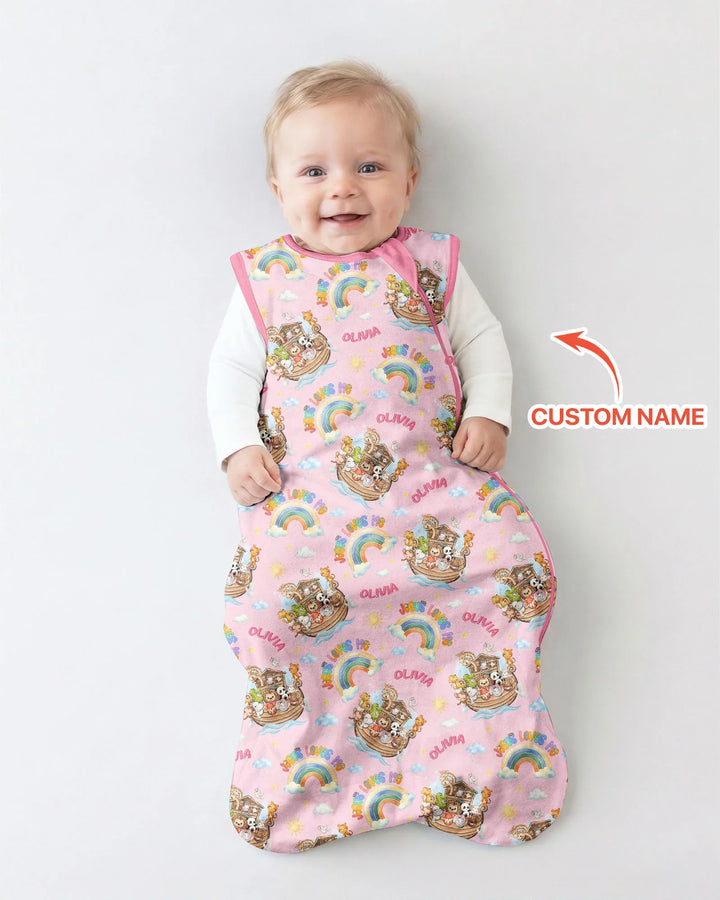 Custom Name Jesus Loves Me Noah's Ark Bamboo Sleep Bag