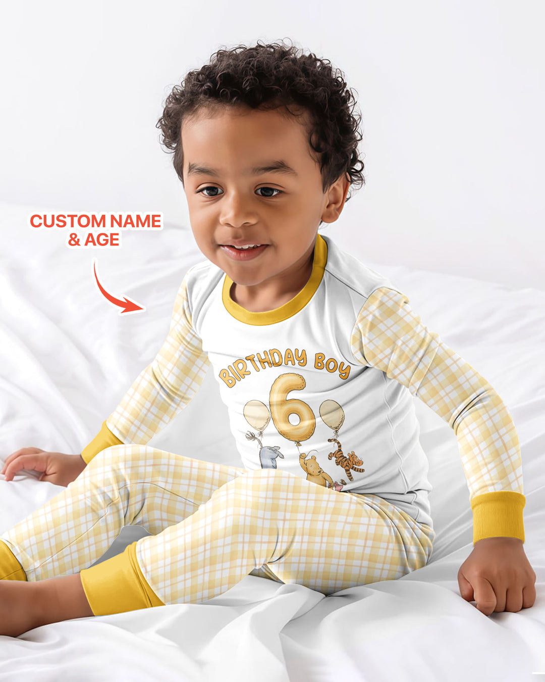 Little Bear Birthday Custom Name And Age Balloon Bamboo Two Piece Long Sleeve Pajama Set