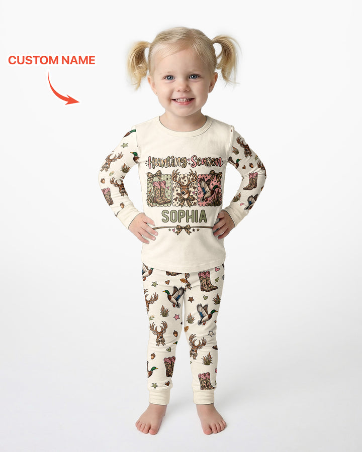 Custom Name Preppy Camo Bow  Bamboo Two Piece Long Sleeve Pajama Set