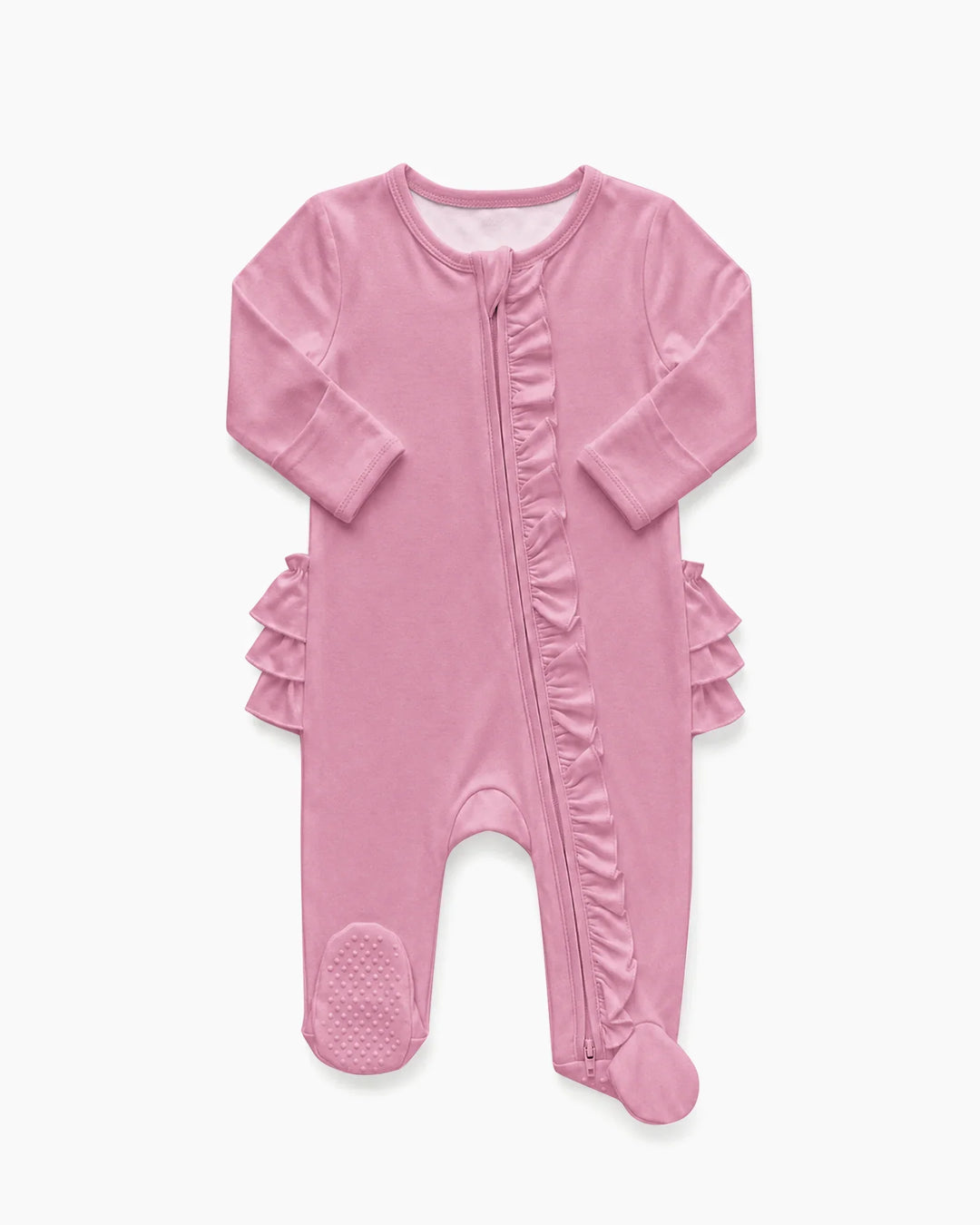 Solid Color Zipper Ruffle Footie