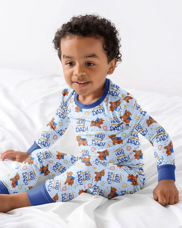 I Have A Hero Daddy & Me Matching Bamboo Two Piece Long Sleeve Pajama Set