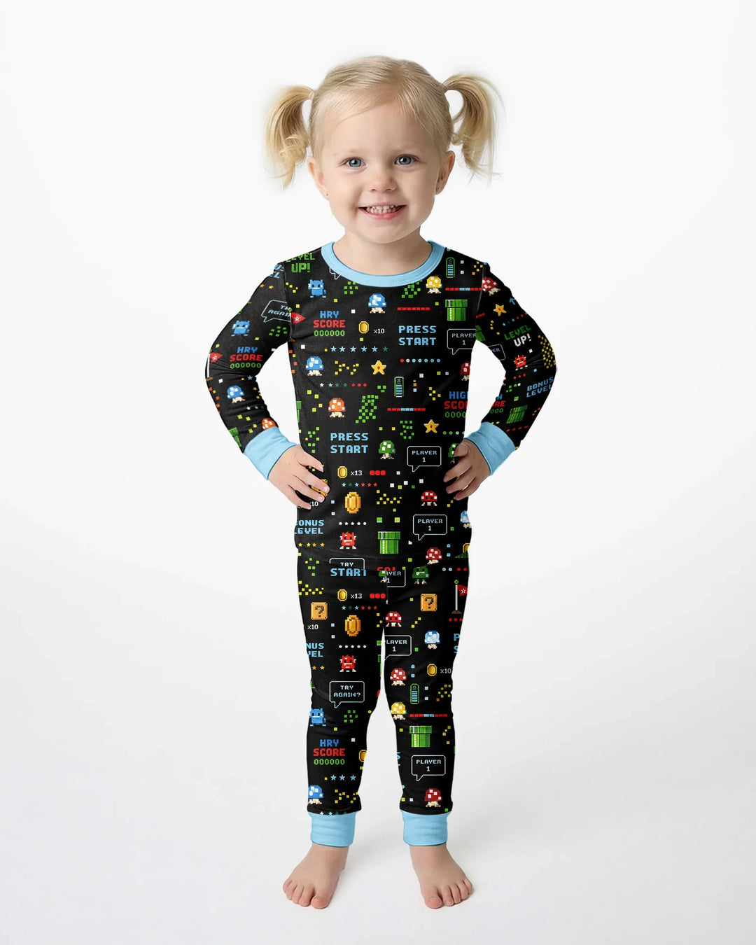 Pixel Game Lover Matching Bamboo Two Piece Long Sleeve Pajama Set