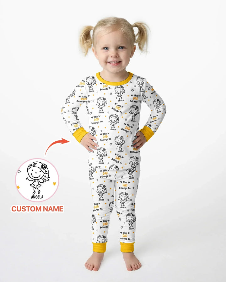 Custom Name This Dad Belongs To Doodle Bamboo Two Piece Long Sleeve Pajama Set