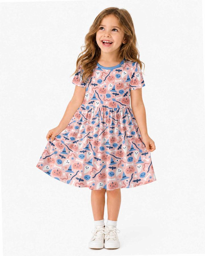 Pastel Pumpkins Skulls And Witch Craft Bamboo Twirl Dress