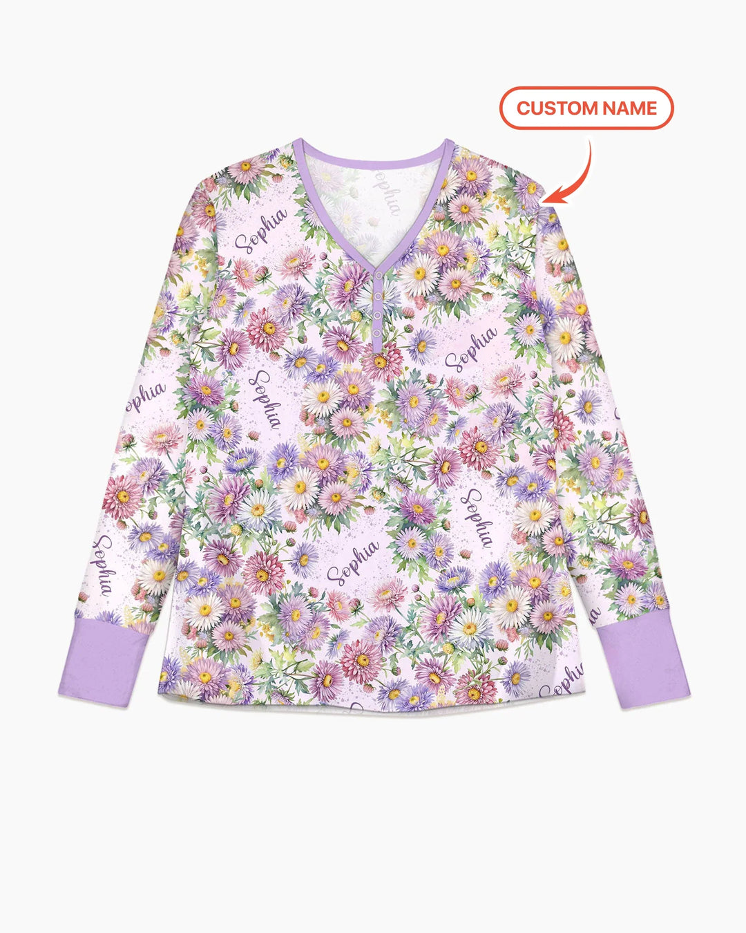 Custom Name Birth Month Flowers Bamboo Women Pajama Set