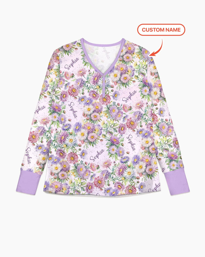 Custom Name Birth Month Flowers Bamboo Women Pajama Set