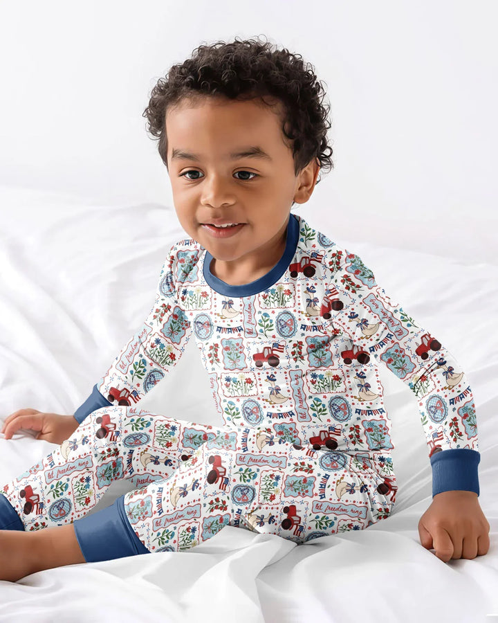 Patriotic USA Silly Goose Family Matching Bamboo Two Piece Long Sleeve Pajama Set