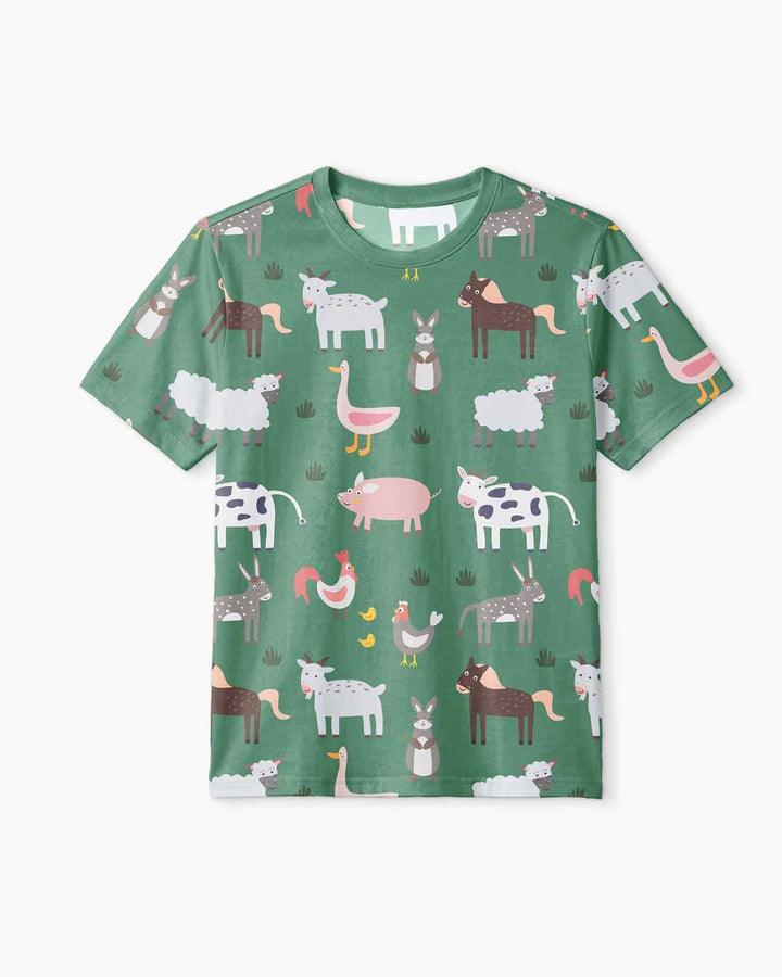Green farm animals Bamboo Men Short Sleeve Short Pajama Set