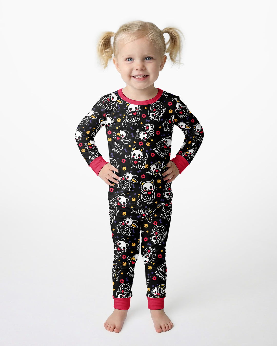 Kawaii Skeleton Pets Bamboo Two Piece Long Sleeve Pajama Set