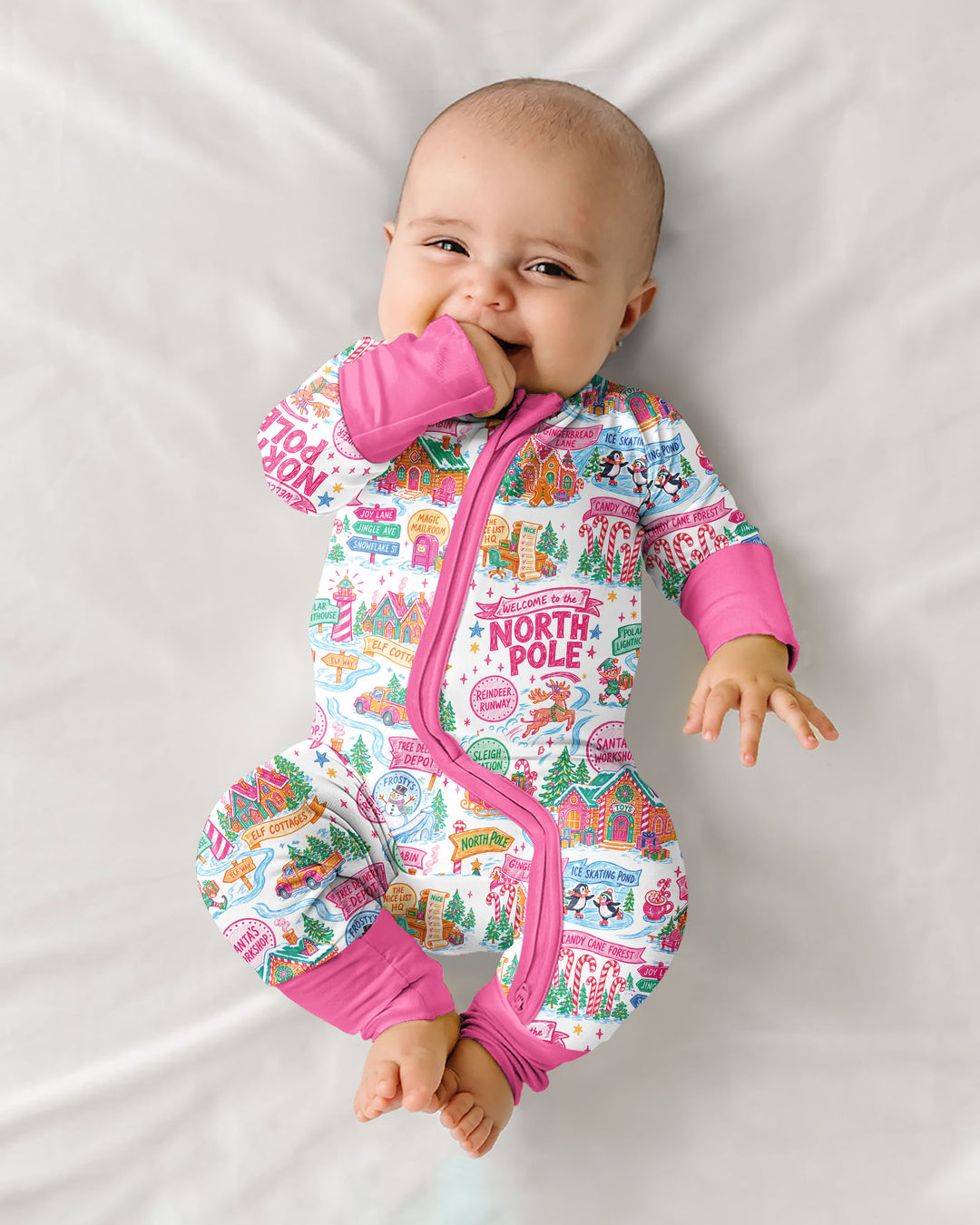 Welcome To North Pole Village Pink Christmas Bamboo Convertible Zippy