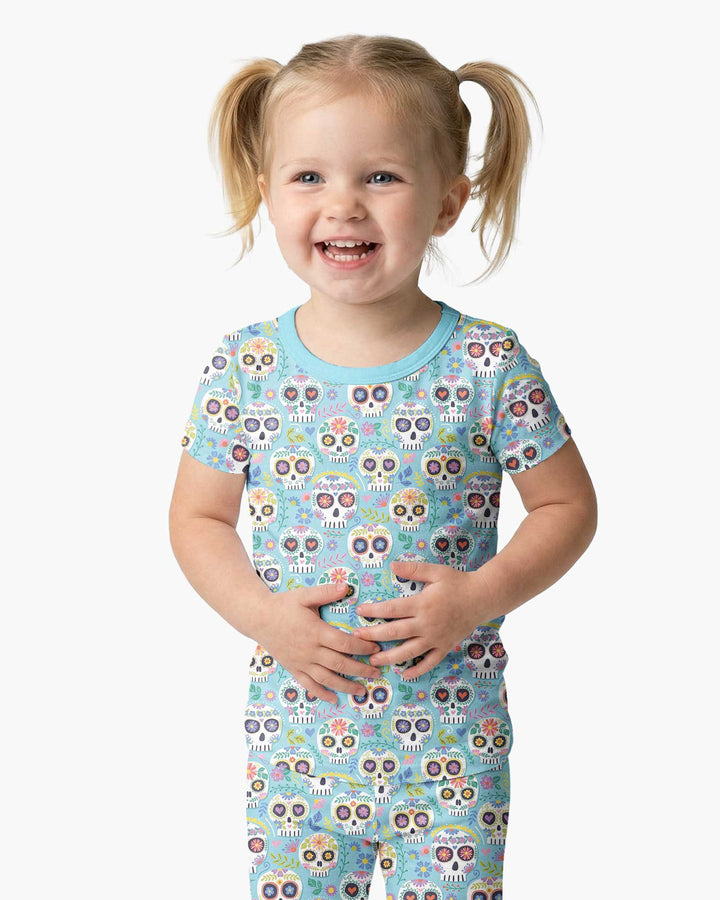 Floral Skull Bamboo Two Piece Short Sleeve Pajama Set