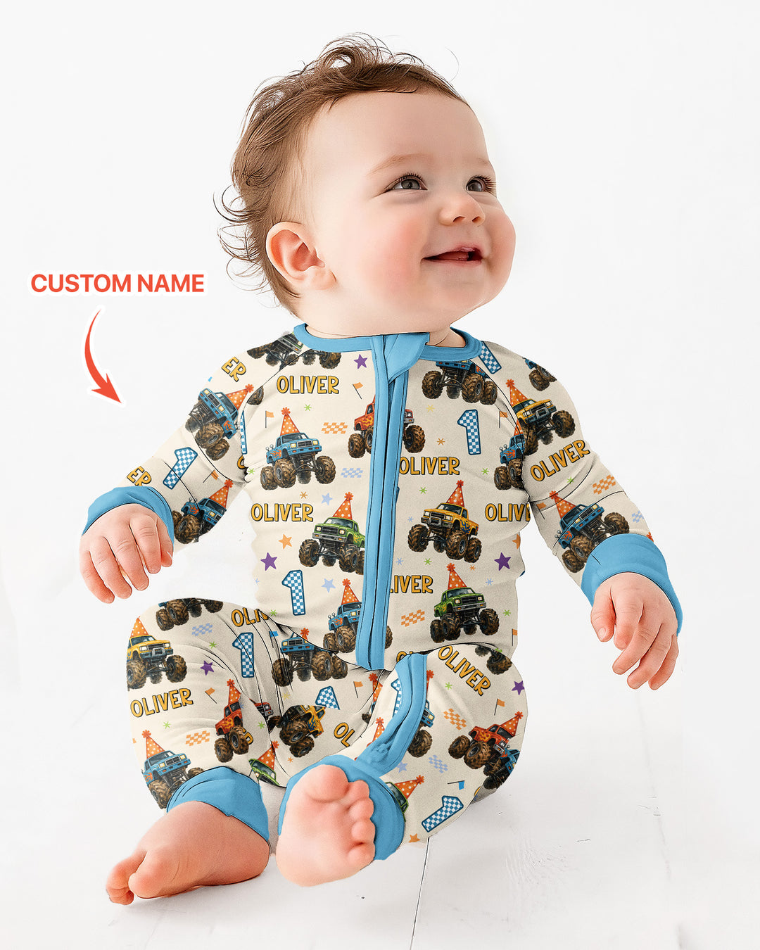 Custom Name Birthday Boy Monster Truck Bamboo Convertible Zippy