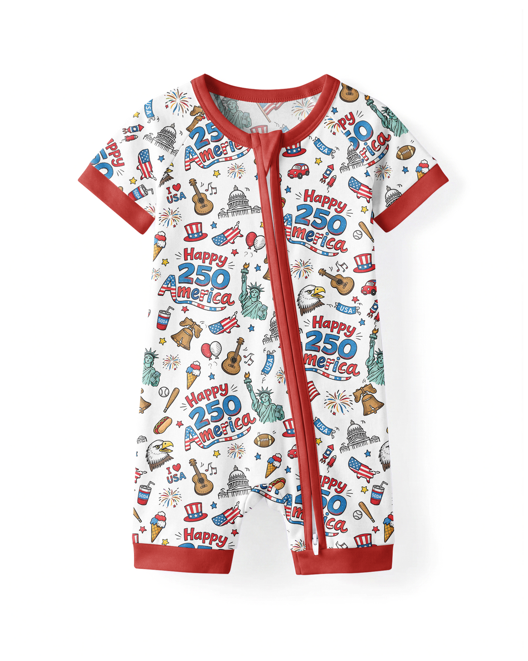 Happy 250 America I love USA Bamboo Shorty Zippy