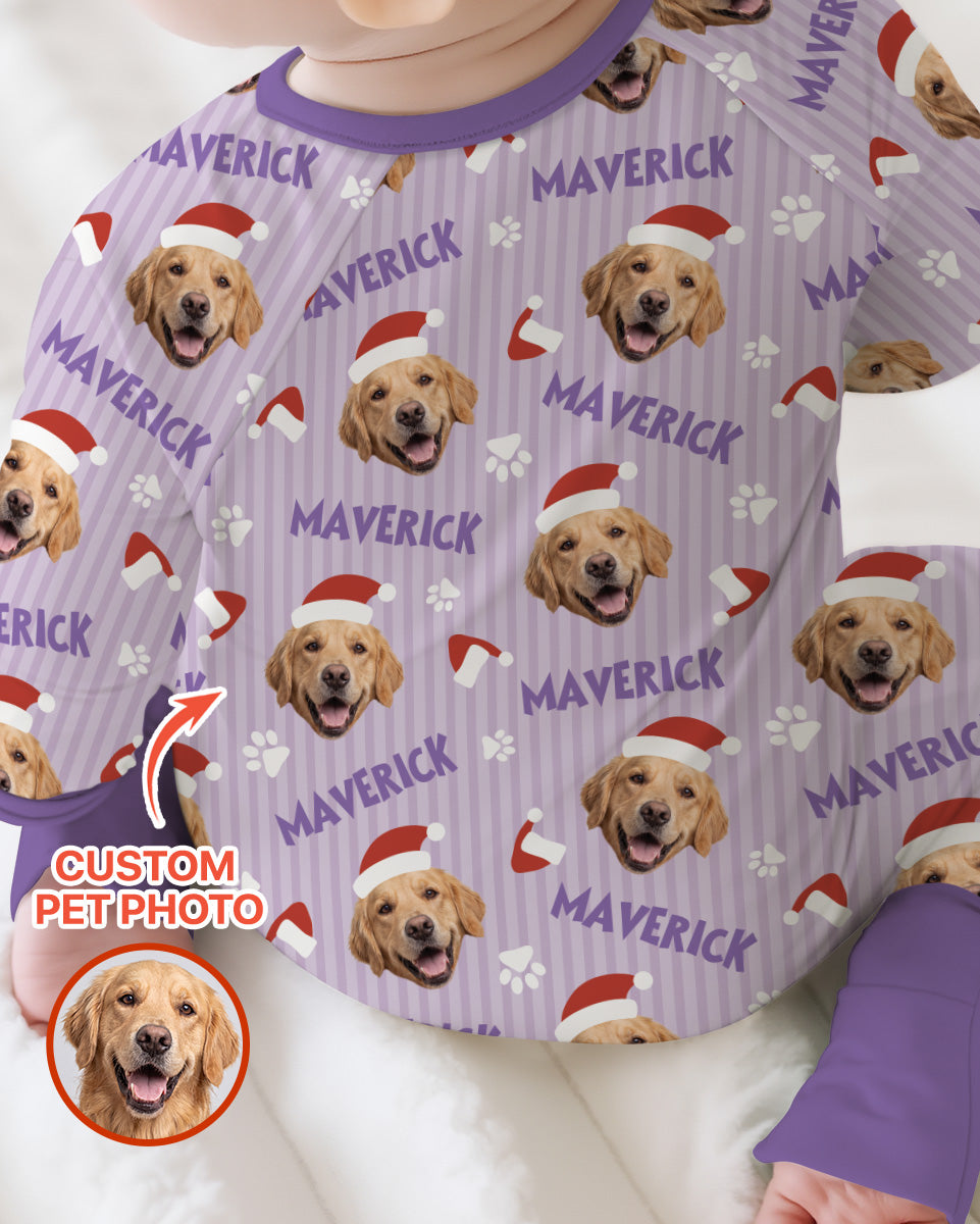 Custom Pet Photo Christmas Paws Stripe Bamboo Convertible Zippy