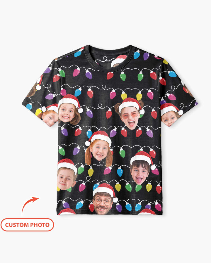 Custom Face Christmas Family Silly Xmas Leds Bamboo Men Short Sleeve Short Pajama Set