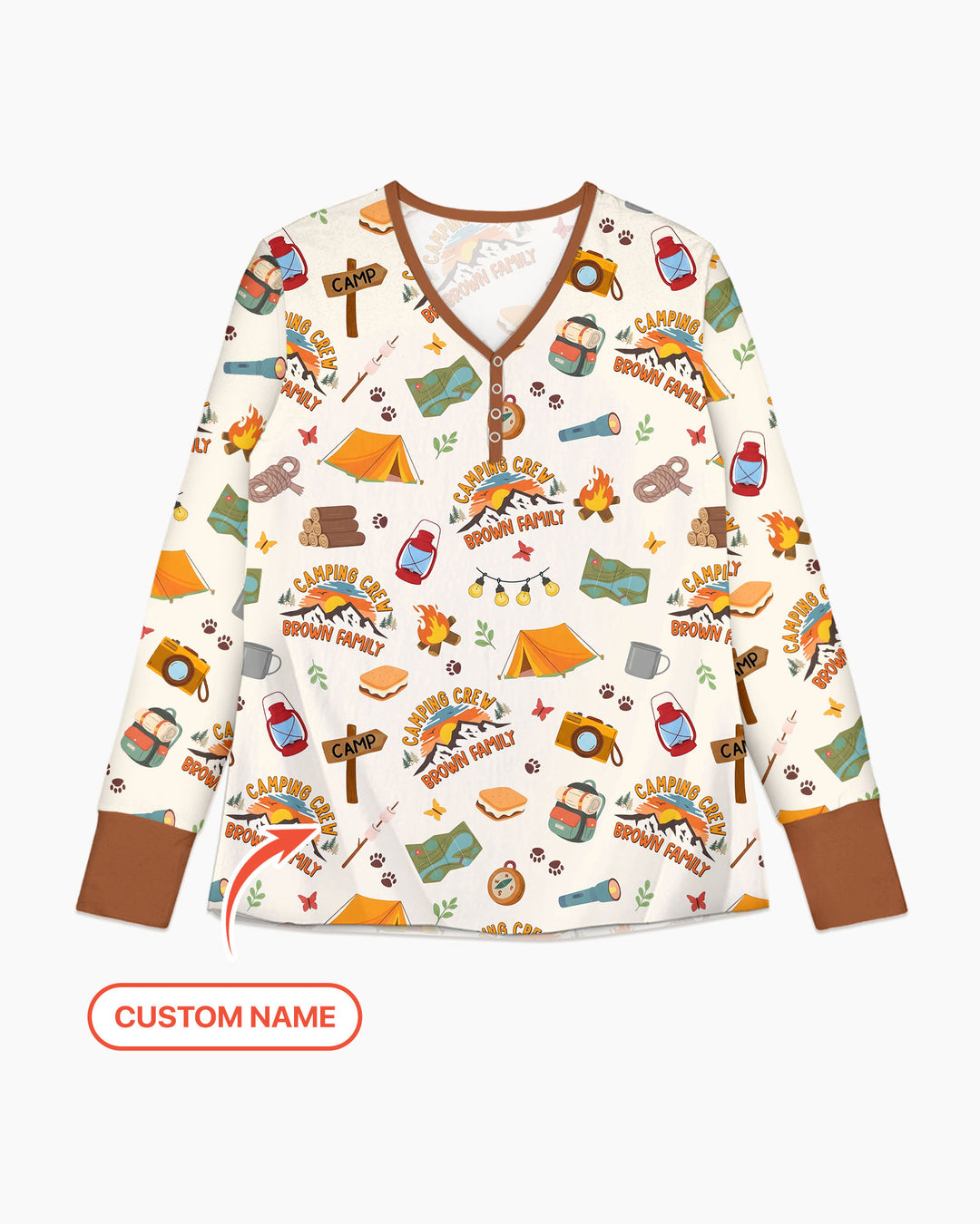 Custom Name Camping Crew Family Matching Bamboo Women Pajama Set