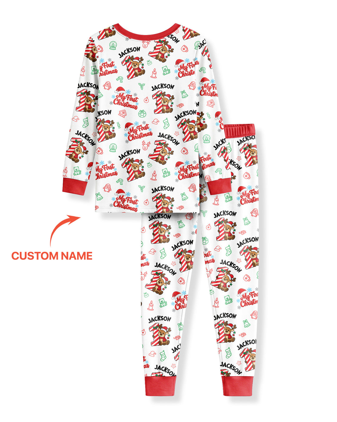 Custom Name My First Candy Cane Christmas Bamboo Two Piece Long Sleeve Pajama Set