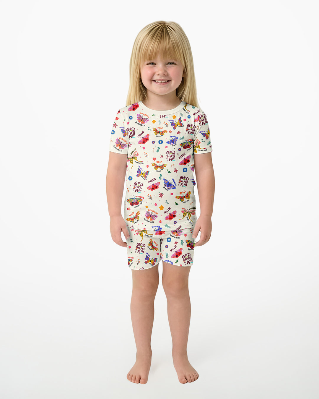 Custom Name God says I am Butterfly Bamboo Two Piece Short Sleeve Shorts Pyjamas Set
