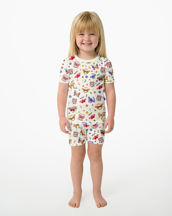 Custom Name God says I am Butterfly Bamboo Two Piece Short Sleeve Shorts Pyjamas Set