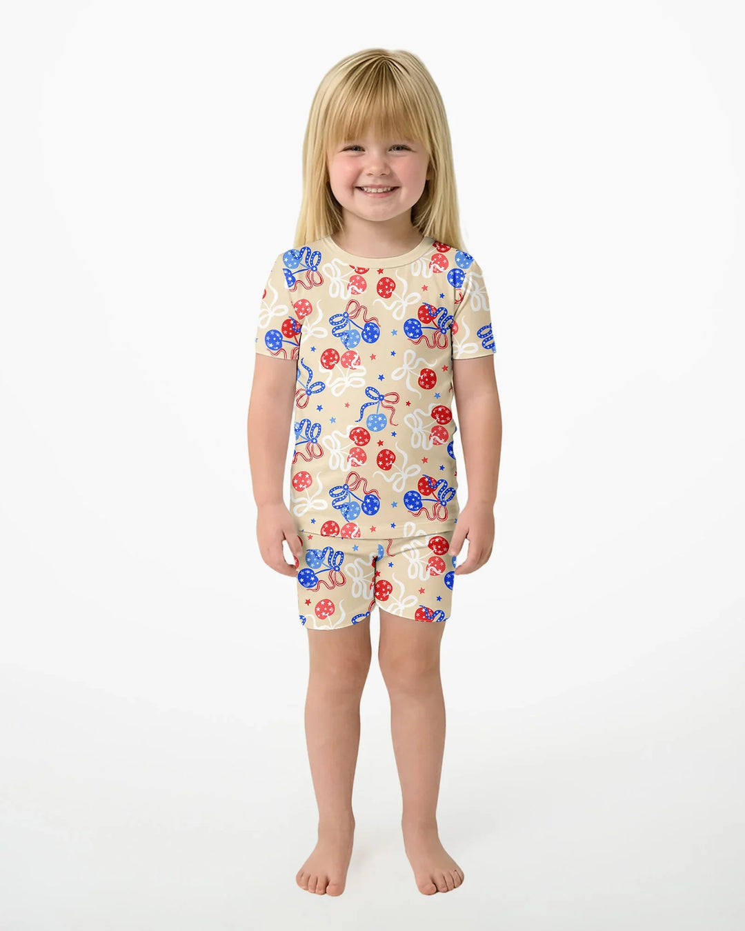 Cherry America 4th of July Bamboo Two Piece Short Sleeve Shorts Pajama Set