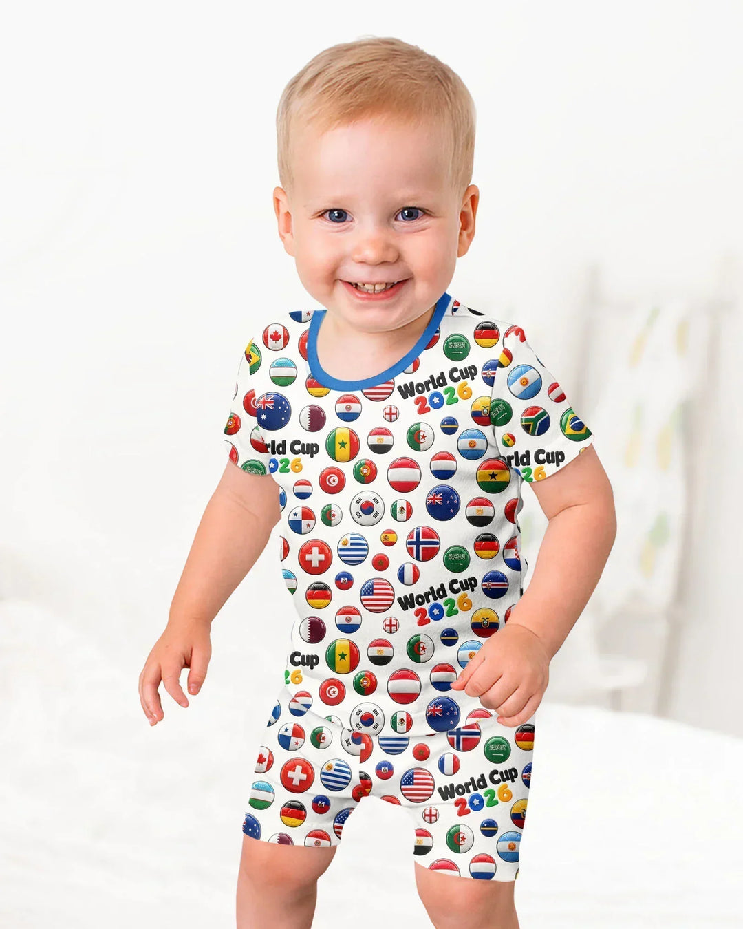 Soccer Cup All Country Balls Bamboo Two Piece Short Sleeve Shorts Pajama Set