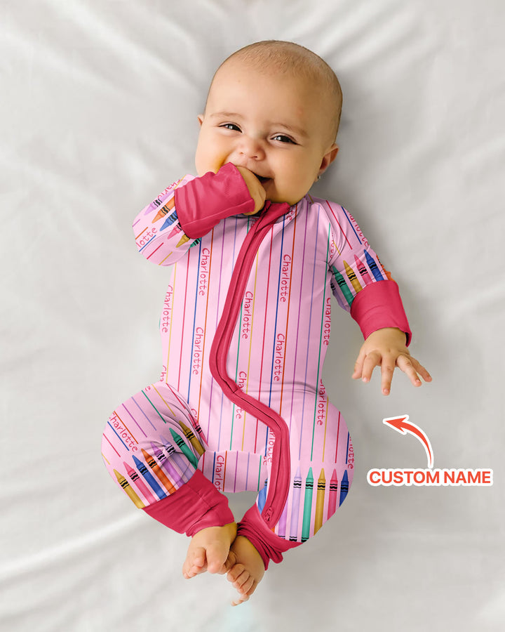 Custom Name Crayon Lines Bamboo Convertible Zippy