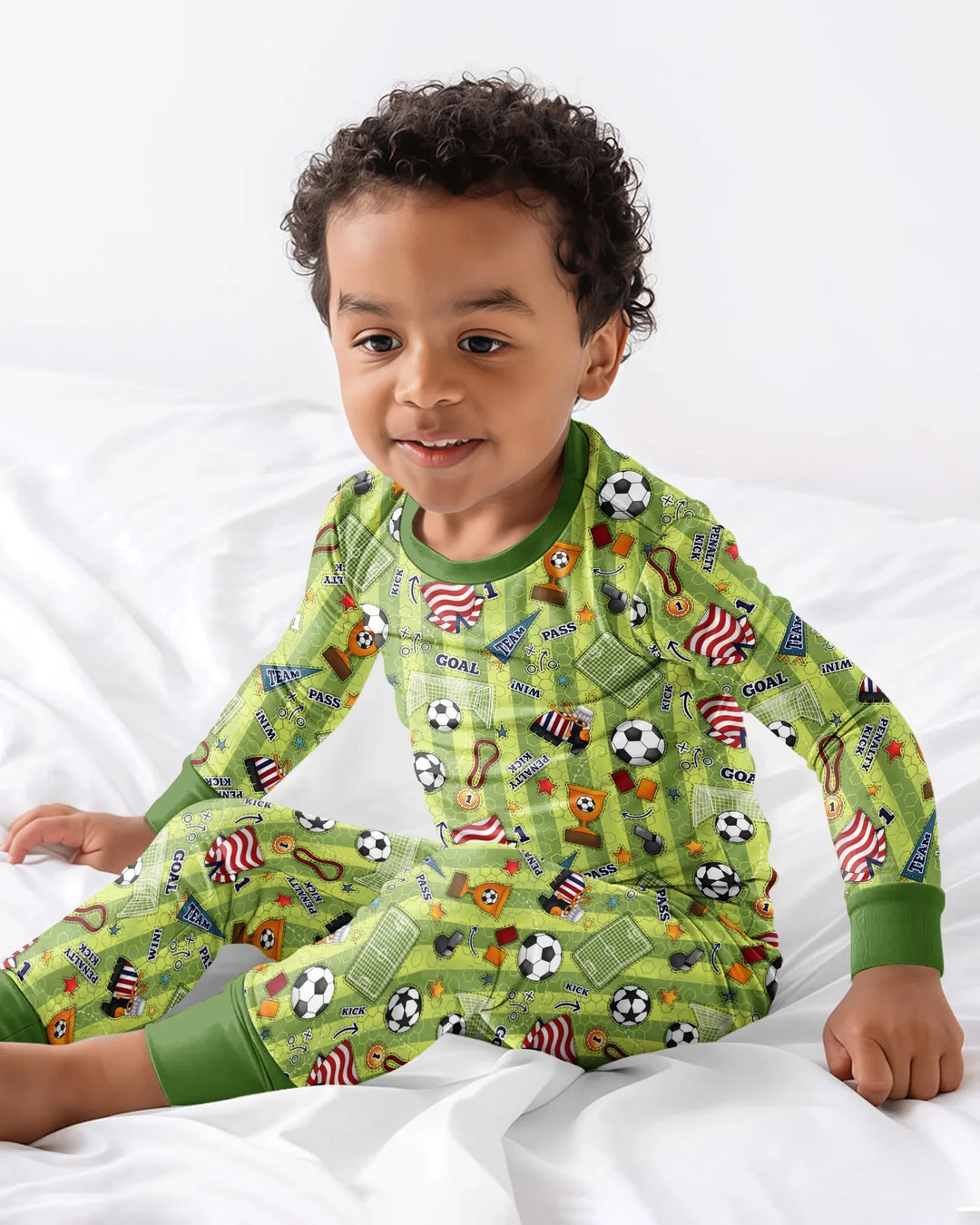 I Love Sports Soccer Bamboo Two Piece Long Sleeve Pajama Set
