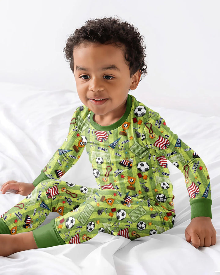 I Love Sports Soccer Bamboo Two Piece Long Sleeve Pajama Set