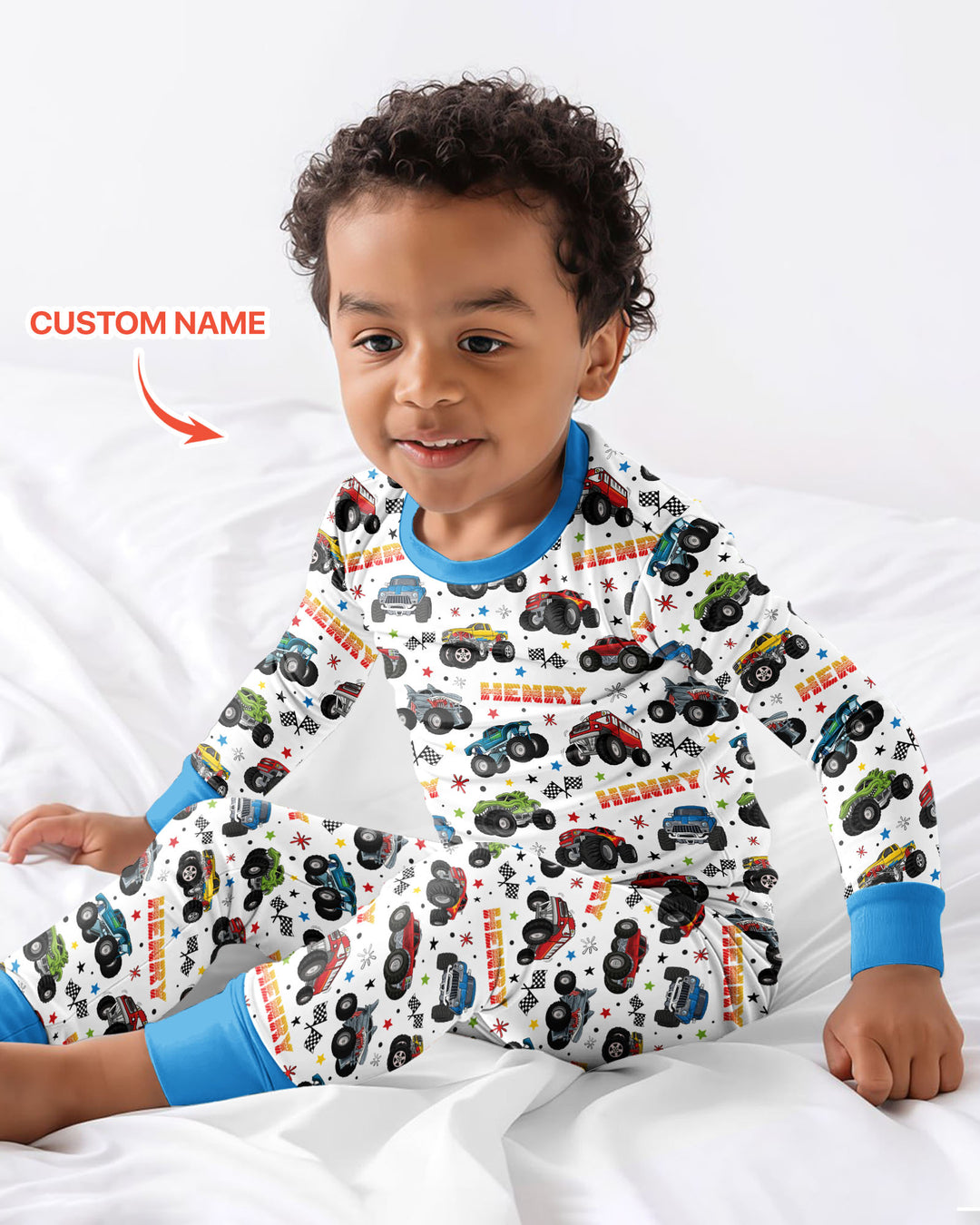 Personalized Monster Trucks Bamboo Two Piece Long Sleeve Pajama Set