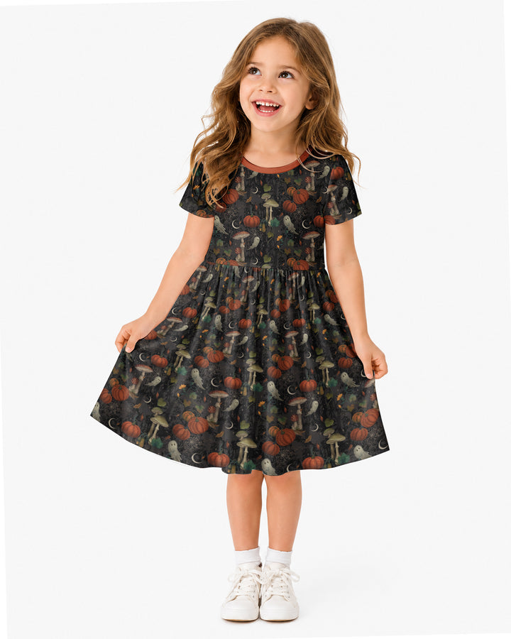 Spooky Cute Ghost Pumpkin Mushroom Halloween Bamboo Twirl Dress