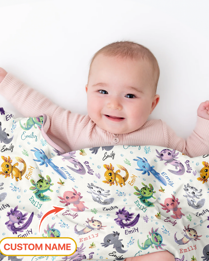 I Love You Axolotl Custom Name Bamboo Blanket