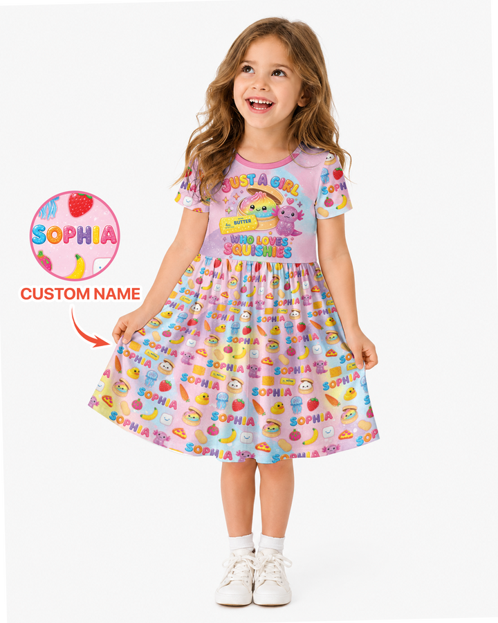 Just A Girl Who Loves Squishy Custom Name Bamboo Twirl Dress