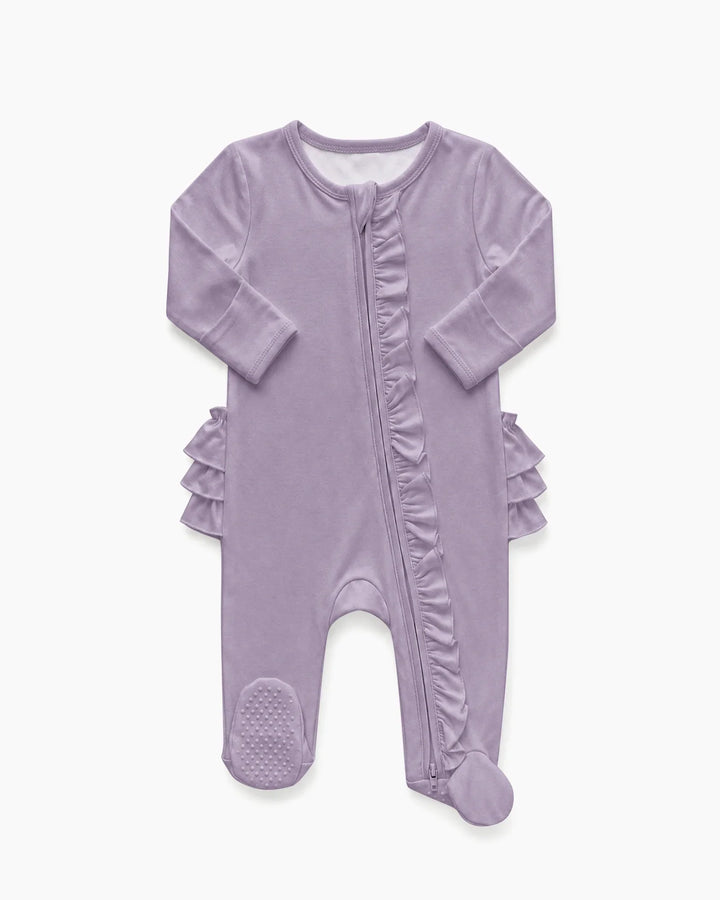 Solid Color Zipper Ruffle Footie