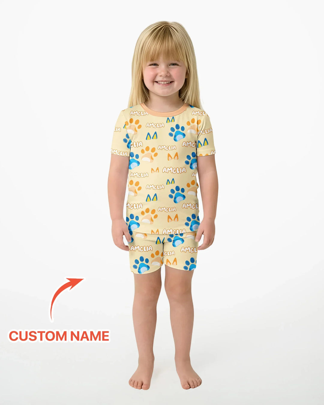 Custom Name Favourite Blue Dog Family Matching Bamboo Two Piece Short Sleeve Shorts Pajama Set