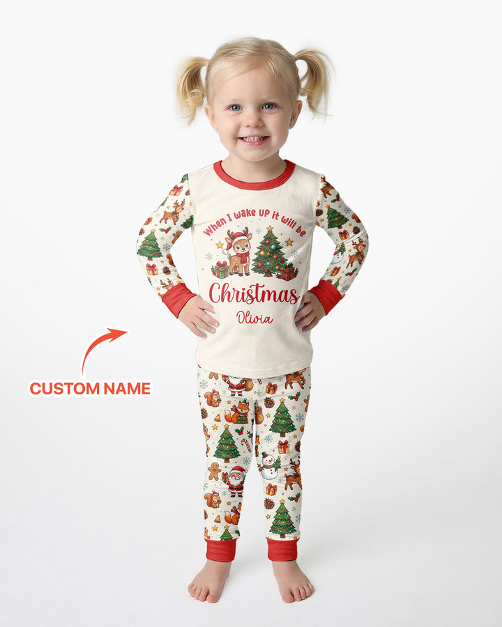 Custom Name When I Wake Up It's Will Be Christmas Bamboo Two Piece Long Sleeve Pajama Set