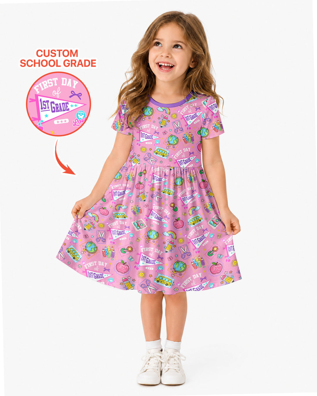 Custom Grade Girls School First Day Bamboo Twirl Dress