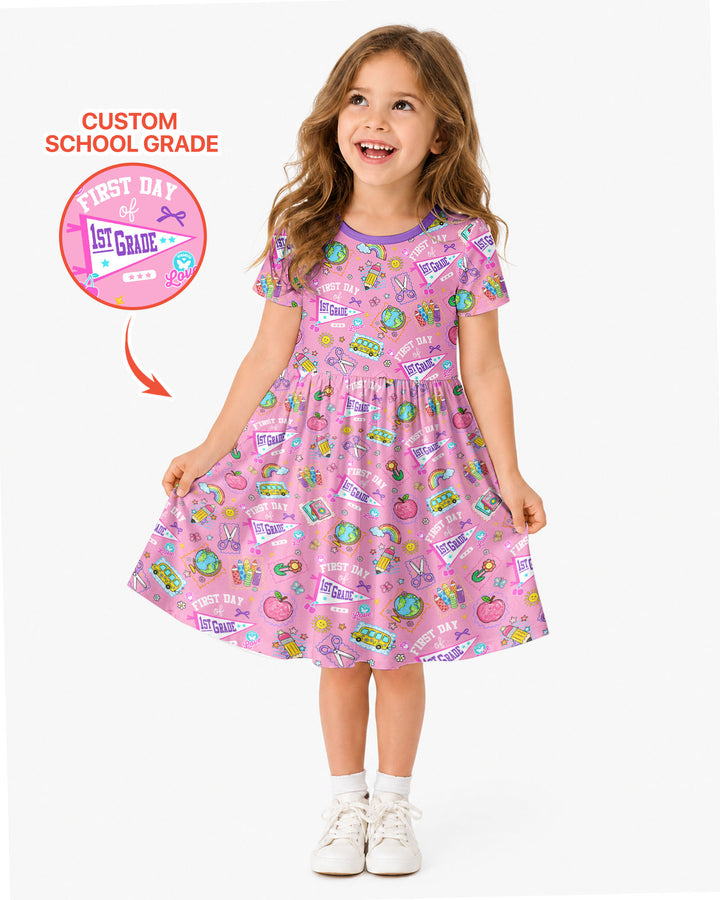 Custom Grade Girls School First Day Bamboo Twirl Dress