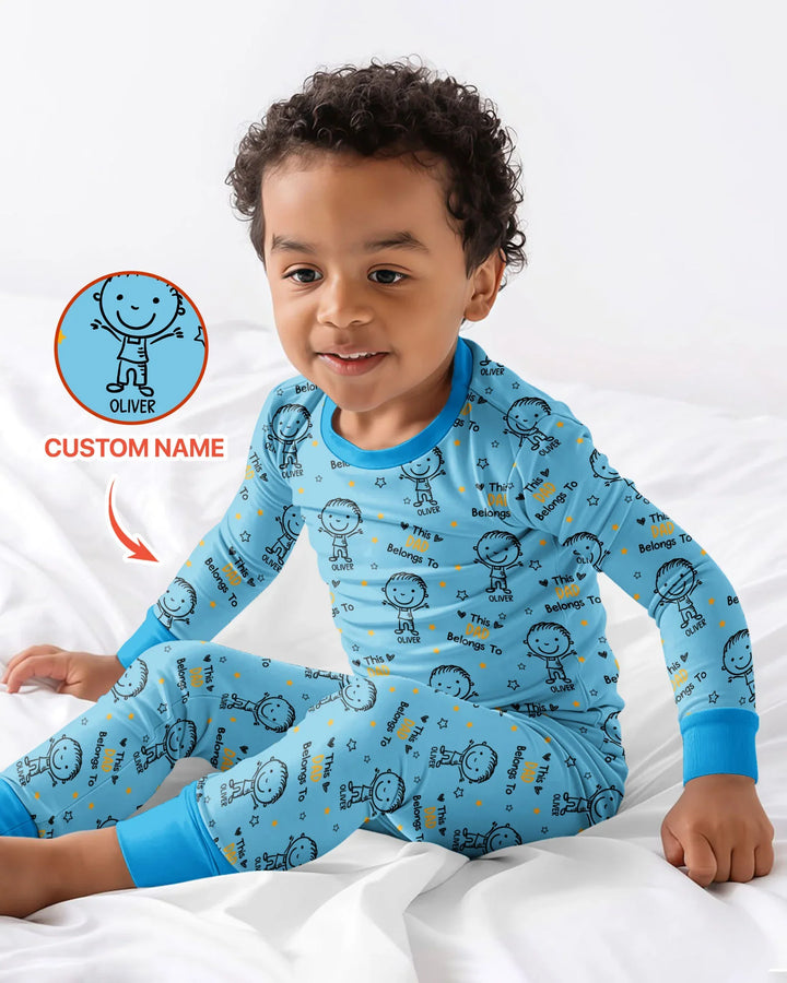 Custom Name This Dad Belongs To Doodle Bamboo Two Piece Long Sleeve Pajama Set