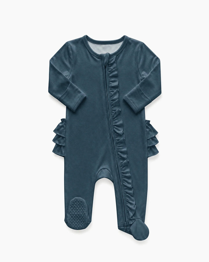 Solid Color Zipper Ruffle Footie