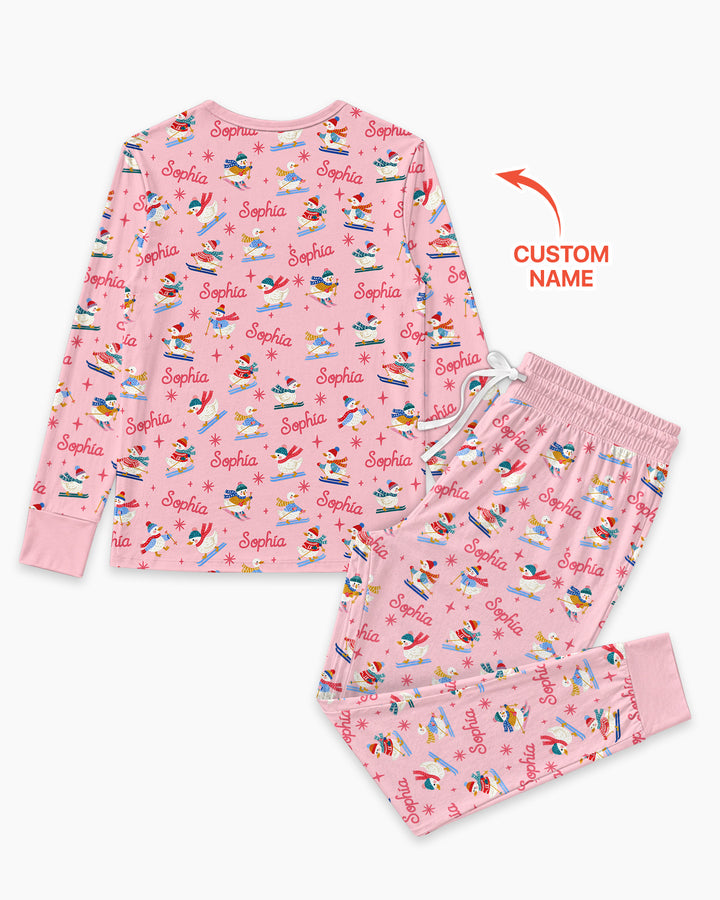 Custom Name Skiing Goose Bamboo Women Pajama Set