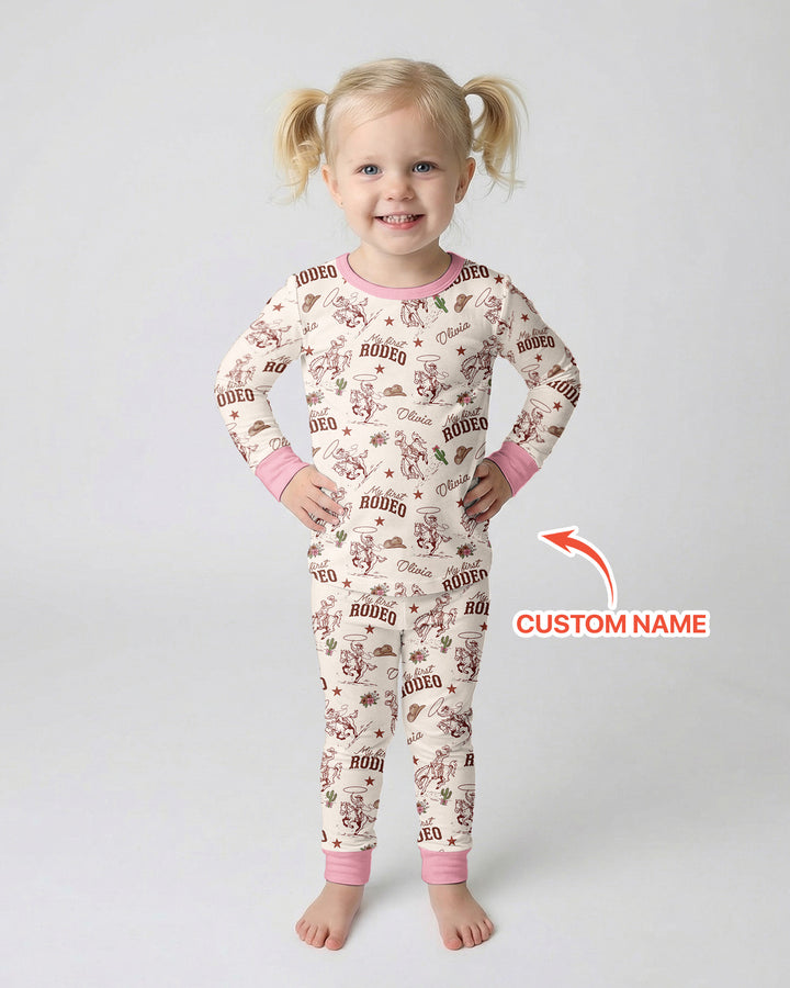 Custom Name First Rodeo Family Matching Bamboo Two Piece Long Sleeve Pajama Set