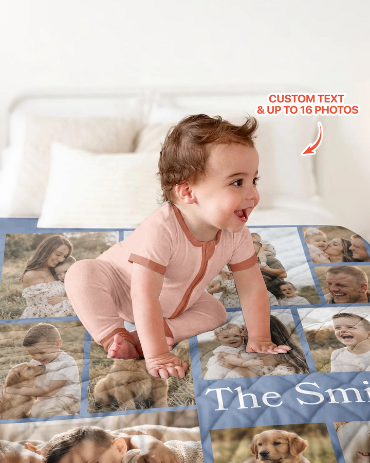 Custom Photo Collage Family Bamboo Quilt Blanket