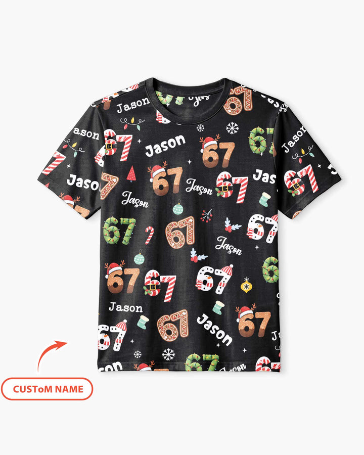 Custom '6 7' Six Seven Christmas Slang Meme Bamboo Men Short Sleeve Short Pajama Set