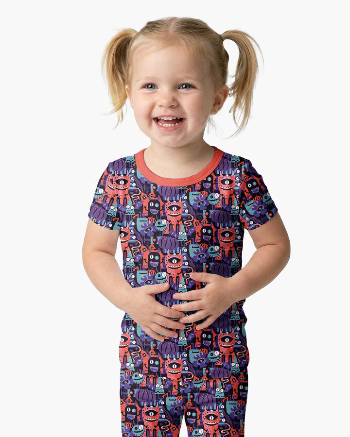 Halloween Multi Eyed Monsters Bamboo Two Piece Short Sleeve Pajama Set